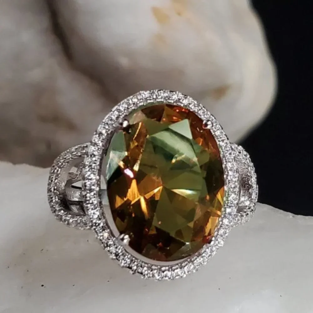 Sterling Silver 925 Ring Alexandrite Stone White Topaz Unique Silversmith